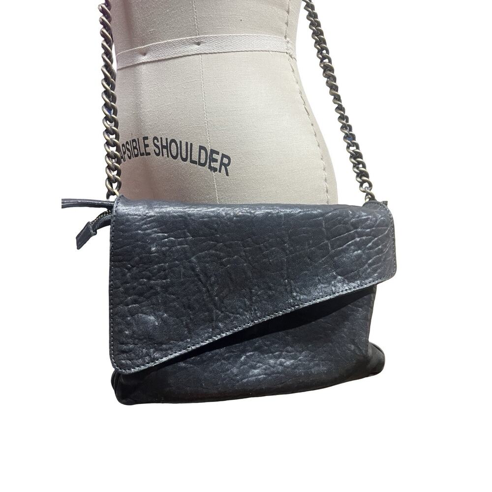 Maxon Collection Made In ITALY Pebbled Leather Front Black Crossbody Purse